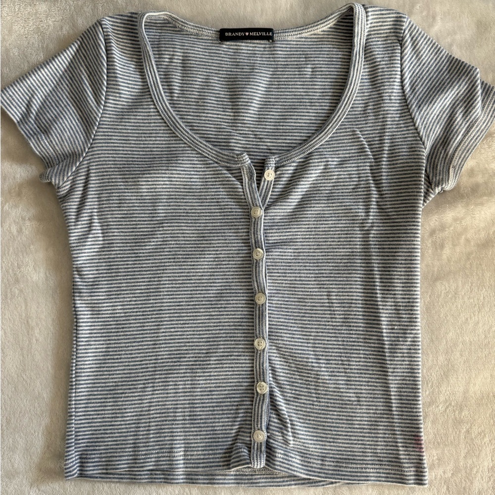 Brandy Melville Blue and White Zelly Crop Top